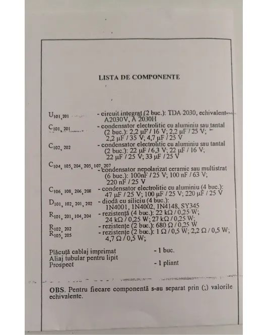 Kit Amplificator Audio Stereo 2x15w